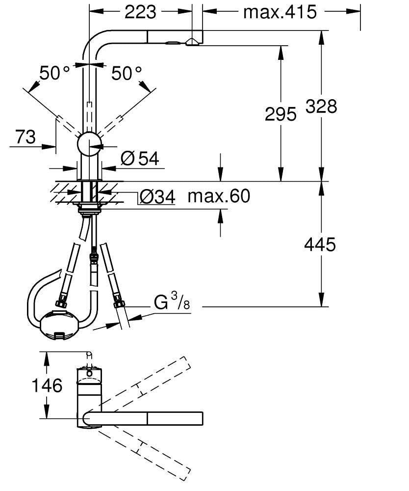 Grohe Minta Monomando de fregadero 1/2″, Caño en L, Teleducha extraíble con 2 chorros, Cromo, 30274000