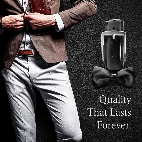 Image of Genuine Leather Dress Belts For Men - Mens Belt For Suits, Jeans, Uniform With Single Prong Buckle - Designed in the USA