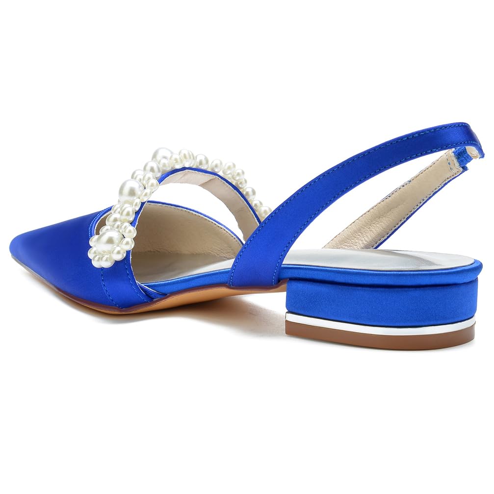Scarpe da Sposa da Donna in Raso con Punta Chiusa e Cinturino Posteriore, Tacco Basso, Perle, comode e Piatte, Scarpe da Sposa, Scarpe Eleganti, Scarpe da Fidanzamento