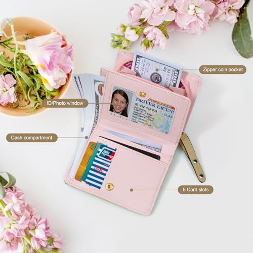 KOTORA Small Cute Wallet for Women Girls Short Bifold Clutch Bag Mini Cat Embroidery Zip Around Card Holder Coin Purse (Gold)4