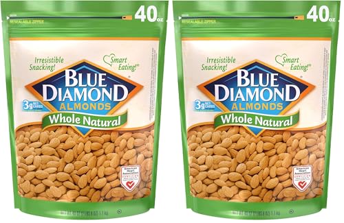 Image of Blue Diamond Almonds Whole Natural Raw Snack Nuts, 40 Oz Resealable Bag (Pack of 2)