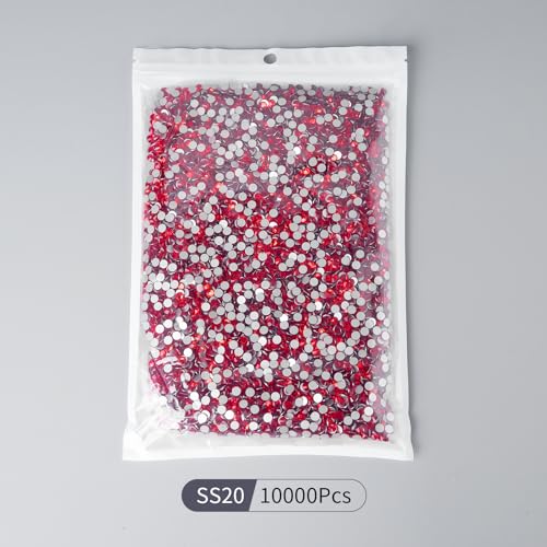 Image of 10000PCS Red Rhinestones Bulk, Flat Back Crystal Glass Stone Round Gems,SS20, 4.6-4.8mm