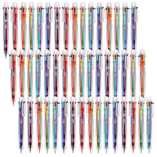 JPSOR 48 Pack Multicolor Ballpoint Pens 6 in 1 Transparent 0.5mm