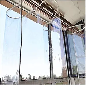 Window Windproof Curtains Waterproof Transparent Outdoor,Balcony Sheet Clear, 500 GSM Rain Sun Dust Protections (5 x 10 FT)