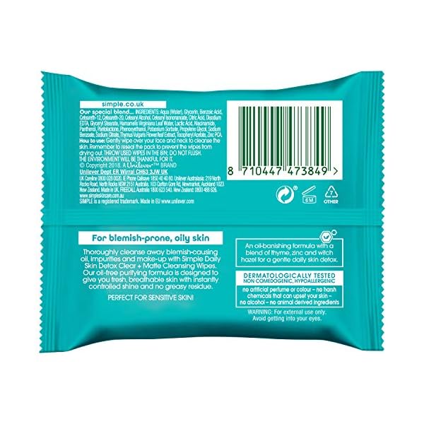 Simple-Daily-Skin-Detox-Clear-Matte-Cleansing-Wipes-Clear-Matte-25-Pieces-Pack-of-6-150-Wipes-total Simple Daily Skin Detox Clear & Matte Cleansing Wipes, Clear + Matte 25 Pieces (Pack of 6, 150 Wipes total)