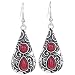 YAZILIND Vintage Tibetan Silver Red Round Teardrop Resin Embossed Dangle Drop Hook Earrings