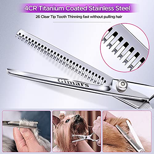 Image of Gimars Professional 4CR Stainless Steel 6 in 1 Grooming Scissors for Dogs with Safety Round Tip, Heavy Duty Titanium Coated Pet Grooming Scissor for Dogs, Cats and Other Animals