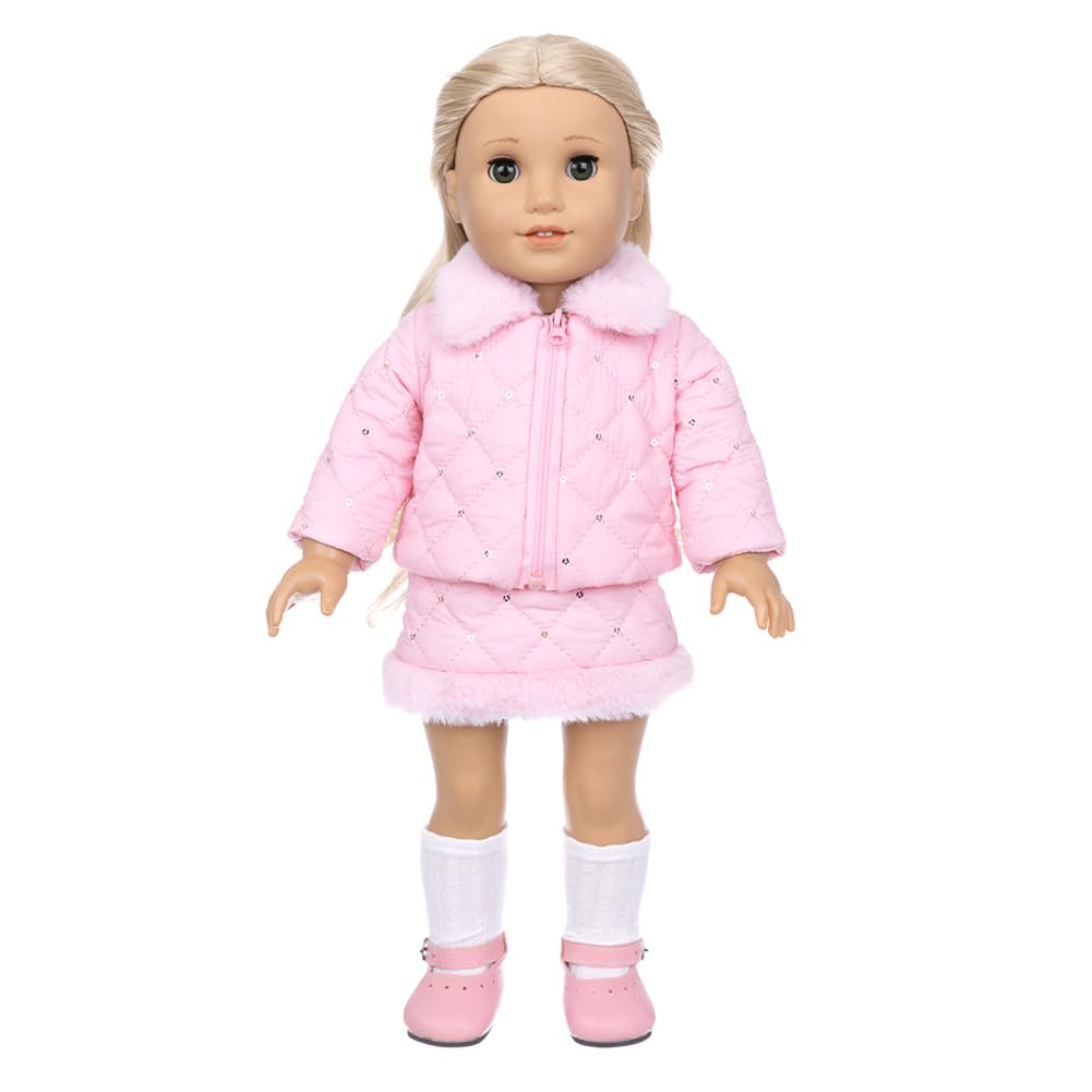 DUORUIMI Doll Clothes Winter Pink Outfit Cotton Coat Jacket Pants Skirt Suit for American Girl Doll 18 inch