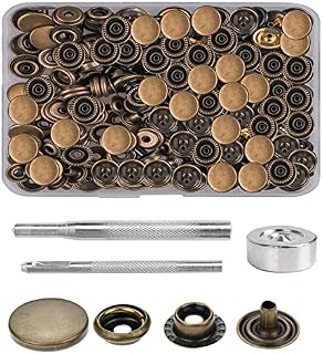 Karjiaja 35 PCS Press Studs Cap Button Stainless Steel Snap Fasteners Kit with Tool Leather Snaps Stud Fasteners Heavy Duty Snap Buttons Canvas Snaps Press Stud Kit for Clothing Leather Bags Jeans
