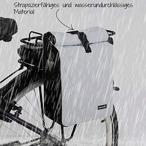 FISCHER Gepäckträgertasche, Fahrradtasche, wasserdicht, 18 Liter, weiß