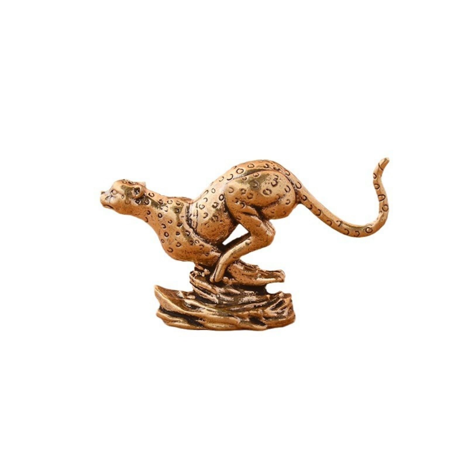NGDFGR Brass Leopard Figurines,Metal Animal Cheetah Statue Sculpture Desktop Ornament Sand Table Bonsai Micro Landscape Decor Accessories