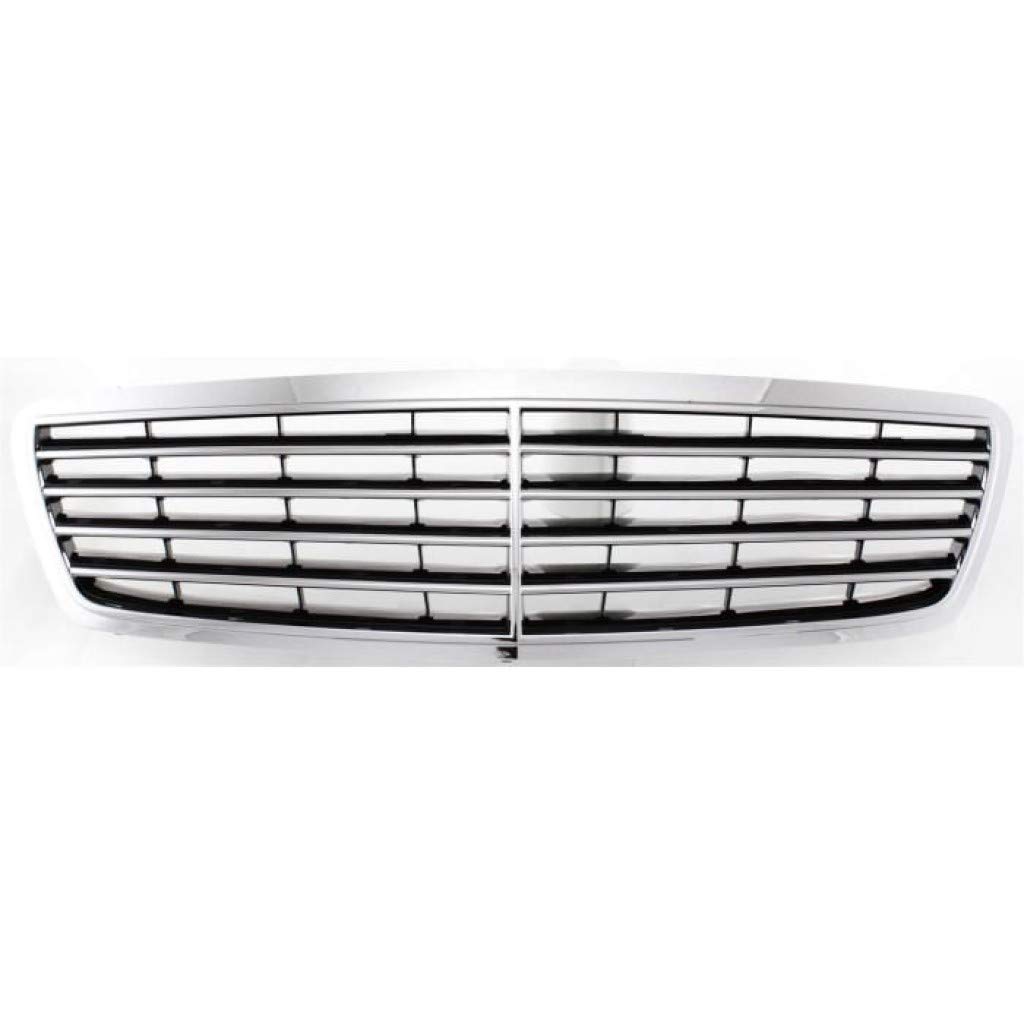 For Mercedes-Benz E320 / E430 / E55 AMG Grille Assembly 2000 2001 2002 | Chrome Shell/Painted Black Insert | Sedan | w/Avantgarde Package | Wagon | Plastic | MB1200116 | 21088006839040