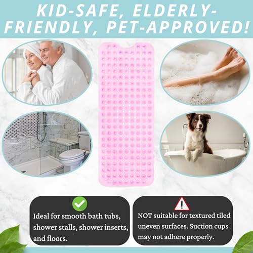 Image of ENKOSI Bath Mat - Large Non Slip Bathtub & Shower Mat - Extra Long 40 X 16 Inch Bathroom Mats for Tub Nonslip Anti Slip Bathmats (40X16 Clear Pink 1-Pack)