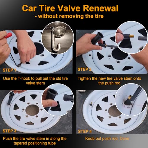 Image of Quick Change Tire Valve Tools - Replace Leaky Valve Stems in Cars, ATVs, Trucks, Motorcycles, with 5 TR413 Valve Cores & 4-Way Valve Tool