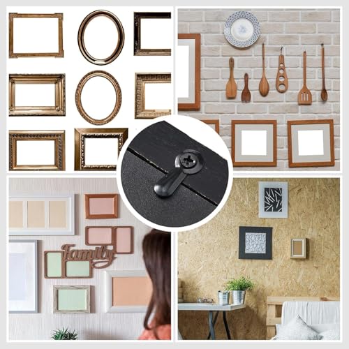 Image of Picture Frame Hardware Kit, 100 Turn Button Fasteners, 100 Screws, Black Backing Clips for Hanging