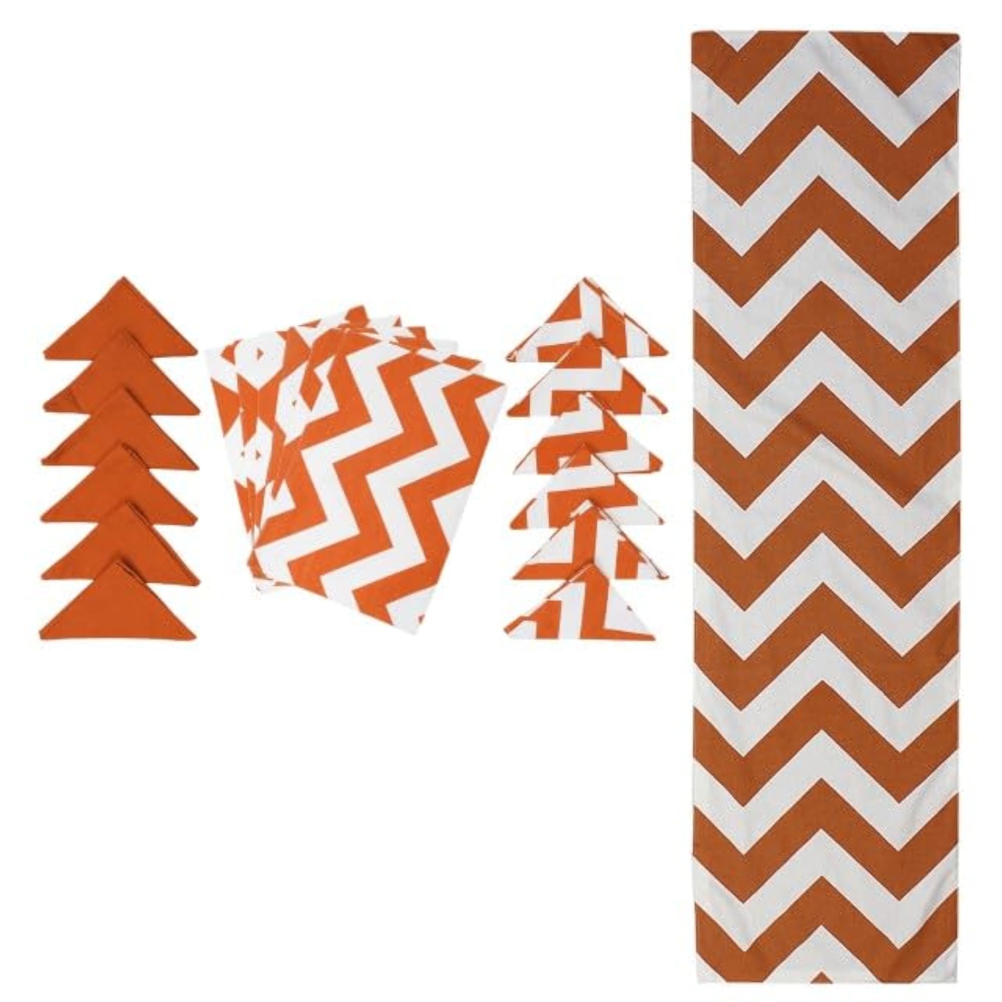 Chevron Printed Orange Table Runner with 6 Pcs Place Mat