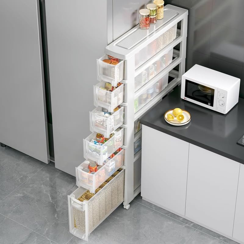 Carrito utilitario delgado con cajones transparentes, estantería de almacenamiento móvil para cocina, baño, lavandería, dormitorio, estante de plástico para hornear, diseño que ahorra espacio