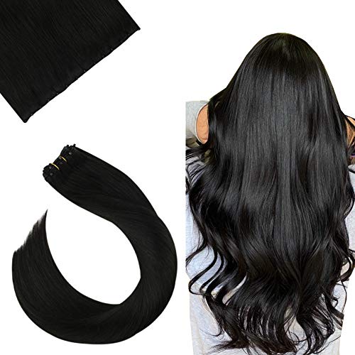 Ugeat Micro Weft Hair Extensions Human Hair 16 Inch Beaded Weft Hair Extensions Off Black #1B Micro Loop Weft Hair Extensions Human Hair 50Gram/Pack Microbead Weft Extensions
