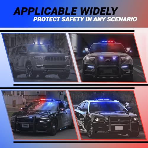 Image of 12 Inch Roof Top Beacon Strobe Lights w /Magnetic Base, Mini LED Traffic Hazard Caution Light Bar for Vehicles, and Trucks (Blue /White)