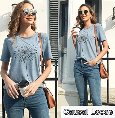 Image of Womens Dandelion T Shirts Sunflower Graphic Short Sleeve Casual Tops