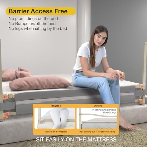 Image of BAYBEE Bed Rail Guard (150x80cm), Bedrail for Baby Safety with 28 Height Adjustable, Portable Bed Side Protector for Baby Falling | Foldable Single Bed Railing, 1 Side, (Grey)