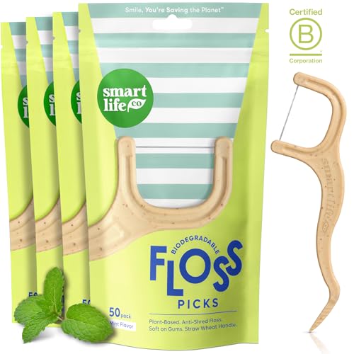 SmartLifeco Biodegradable Dental Floss Picks - Plant Based Handle...
