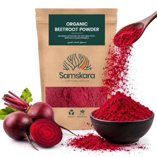 Remolacha en Polvo Ecológica | Samskara Superfoods | Certificado Orgánico BIO | Antioxidantes y Fibra Dietética | Raíz de Remolacha Ideal para Zumo, Pink Latte y Suplementos Naturales (1 kg)