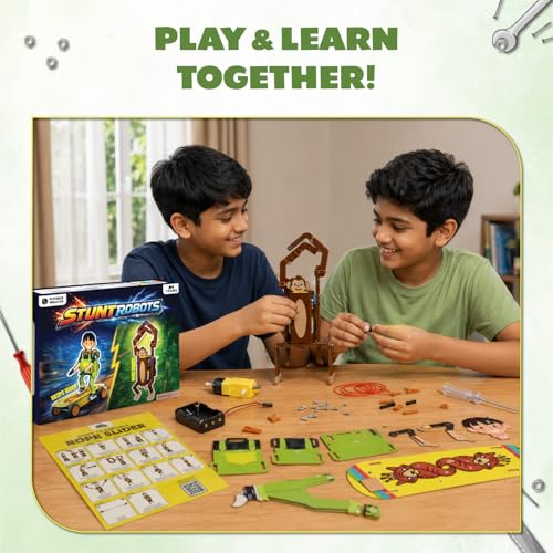 Image of PW 2-in-1 Stunt Robots DIY Kit for Kids, Skate Rider & Rope Climber Monkey | STEM Science Toy with Motorized Action, Educational Kit, Birthday Gift