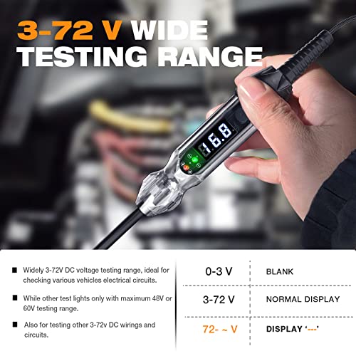 Upgraded 3-72V Buzzer Automotive Test Light, Heavy Duty Digital Led Circuit Tester With Voltmeter And Dual Color Polarity Indicate Light, Bidirectional Dc Voltage Tester Electric Light Test Pen #TOP2