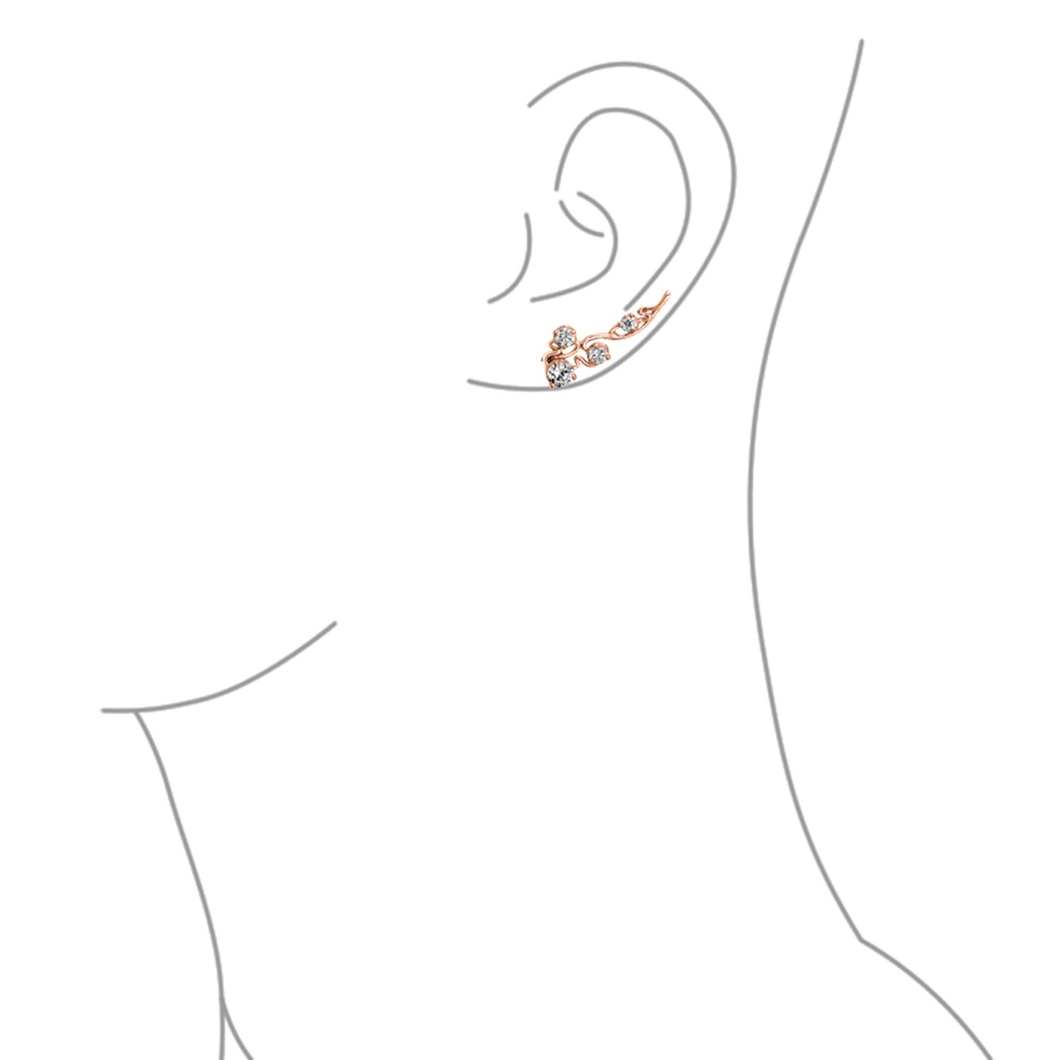 Orecchini arrampicanti a spirale alla moda per donne e adolescenti con zirconi rotondi, placcati in oro rosa, argento sterling .925