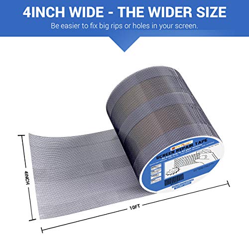 HTVRONT Window Screen Repair Kit Tape - Super Wide(4inX10FT) Screen Patch Repair Kit, Breathable, Strong Adhesive Fiberglass Covering Mesh Tape for Window Door Tears Holes (Silver-Gray) - Thumbnail 2