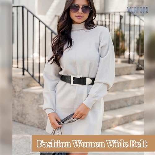 WERFORU Women Wide Elastic Waist Belt with Square Buckle Ladies Thick Stretch Belt for Dress Waistband for Woman2