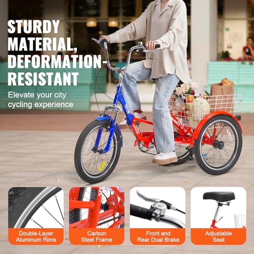 Image of VEVOR Folding Adult Tricycle,Adult Folding Trikes, 3 Wheel Cruiser Bike with Large Basket & Adjustable Seat, Shopping Picnic Foldable Tricycles for Women, Men, Seniors
