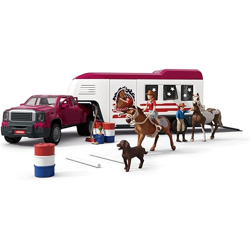 Schleich Horse Club - 119 PC Lakeside Truck and Trailer Playset With 2 Horse Figurines, 2 Poseable Rider Figures and Accessories - Interactive Play for Girls and Boys - Toys for Kids Ages 5+ | 42705