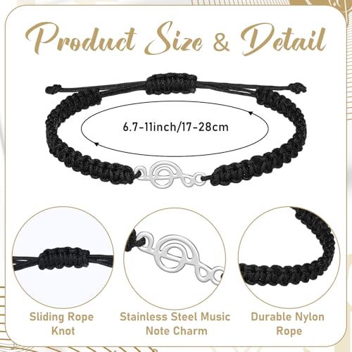 Tondiamo Music Note Bracelets Musical Charm Black Braid Rope Bracelets for Party Favors Cheerleading Gifts Accessories2