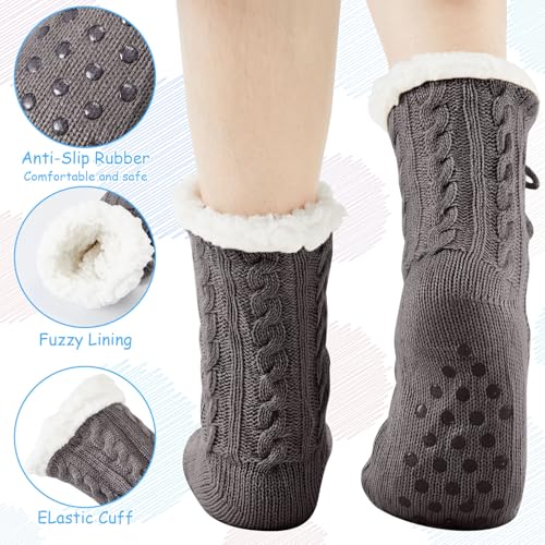 Foaincore 3 Pair Kids Slipper Socks Girls Boys Fluffy Socks with Grips Non Slip Winter Fluffy Warm3