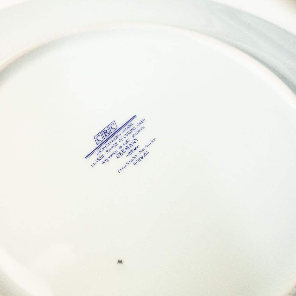 FranquiHOgar Platos de presentación (12 platos) Grandes 30 cm, Bajoplatos de Porcelana para Servir Clásicos | Juego de Platos Duisburg Blancos Decorados con Oro y un Toque de Azul Cobalto