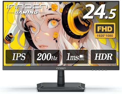 （04:30時点） INNOCN ゲーミングモニター 24 .5インチ モニター 200Hz 180Hz フルHD IPSパネル 1MS応答速度 VRR対応 HDMI2.0/DP1.4 AdaptiveSync対応 傾き調整 非光沢 ディスプレイ VESA 100*100mm (HDMIケーブル付き) 25G2G （スピーカない）