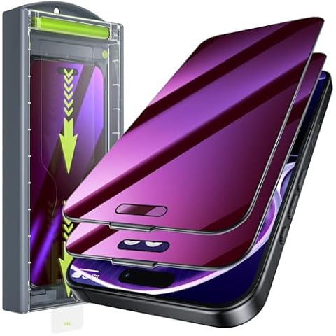 WSKEN for iPhone 16 Pro Max Privacy Screen Protector - Purple Gradient Anti Blue Light Eye Protection [Auto-Dust Removal] Anti Spy Full Coverage Tempered Glass with Easy Installing House, 2 Pack Cover