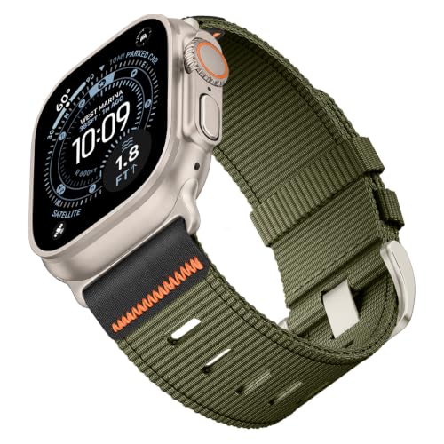 Image of Tactical Nylon Bands for Apple Watch Ultra 3 2 Band Series 11-1 /SE Men | Rugged Breathable Fabric, Nato Adjustable Sport Strap with Reinforced Connector for iWatch Ultra 49mm 46mm 45mm 44mm 42mm L
