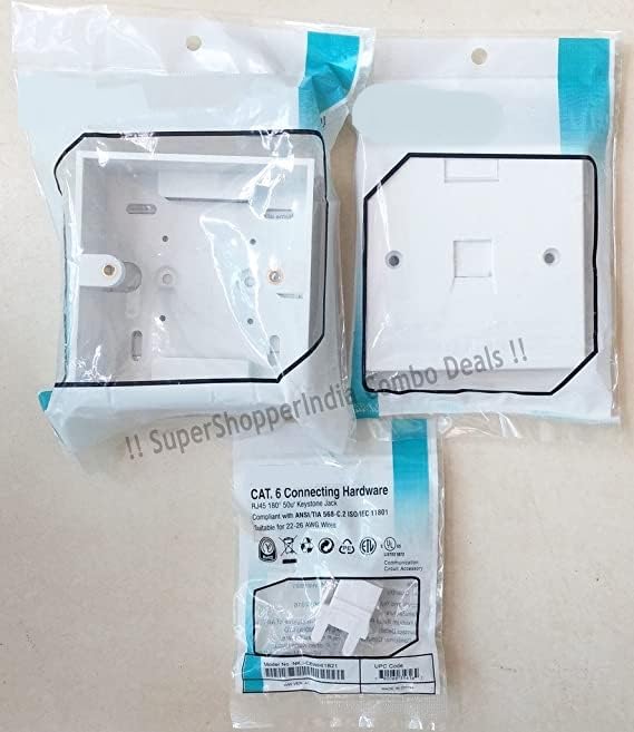 MakWorld Combo Deals - RJ45 CAT6E Lan I/O Network Keystone Jack + Gang Box + Single Port Face Plate (Set of 5)