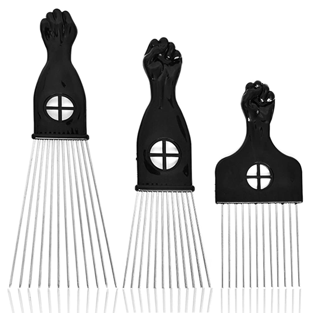 3 Pack Hair Pick for Curly Hair - Metal Hair Pick for Afro Hair, Afro Comb for Women/Men Hair Styling, 3 Styles Afro Picks for Hairdressing (Black)