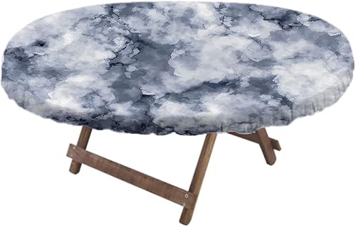 Miniatura 7 de ESFVRG Mantel ajustable elástico ovalado de mármol, fondo de mármol rosa y melocotón, para decoración de mesas de cocina y comedor, picnic al aire