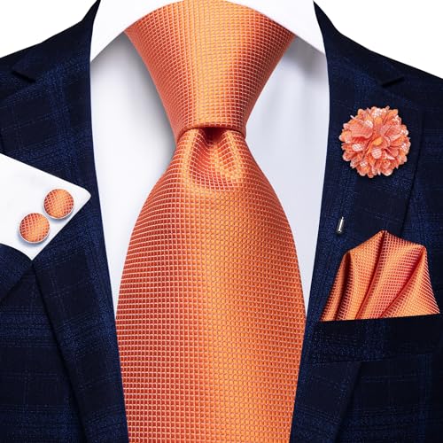 Image of Hi-Tie Men's Tie Lapel Pin Set Pocket Square Cufflinks Formal Woven Silk Tie Sets Wedding Party