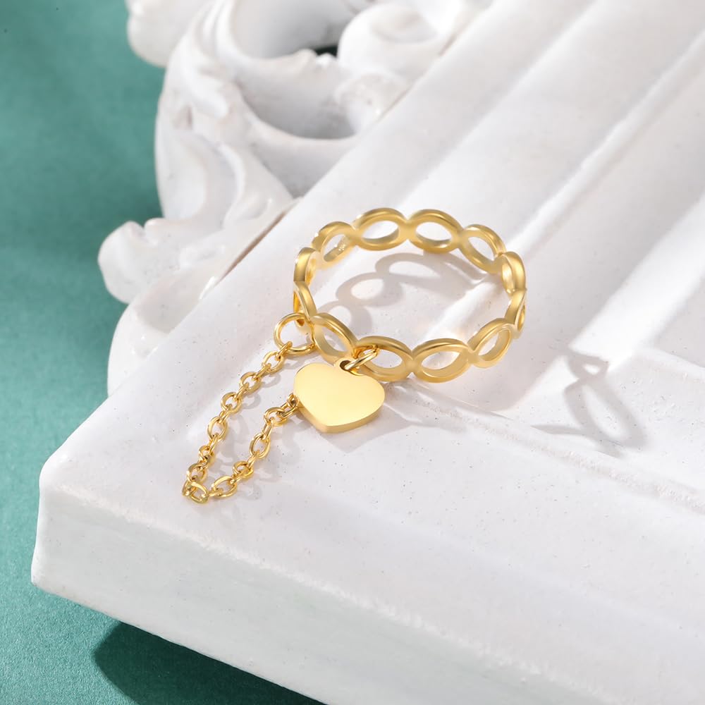 Anillo de infinito con borla colgante de corazón para mujer, cadena de eslabones, anillos de boda, ajuste cómodo, único, apilable, medio, delicada, joyería de amor, regalo para ella, 7, Acero 3