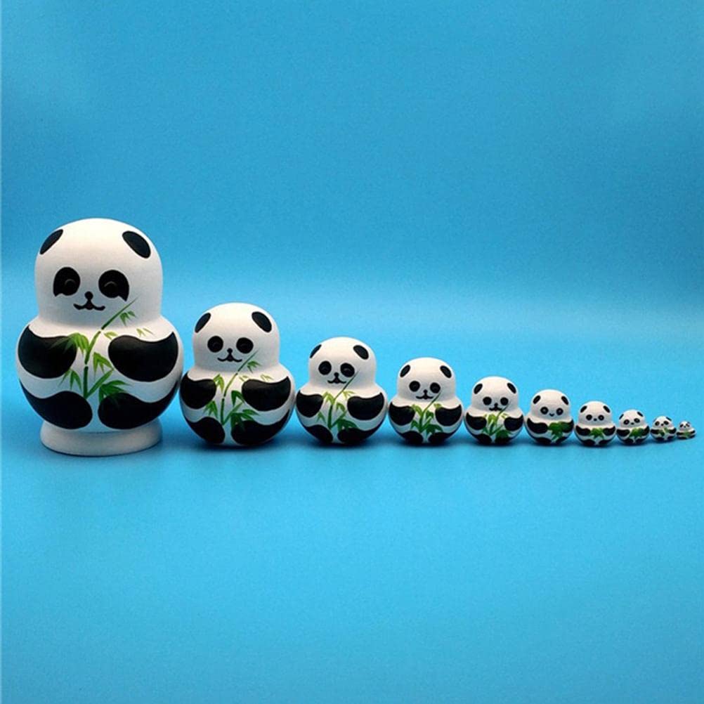Russische Matroschka-Holzpuppen, 10 Stück, Panda, russische Nistpuppen, Spielzeug, Holz, Matroschka-Spielzeug, niedliches Tiermuster, Holzspielzeug für Kinder