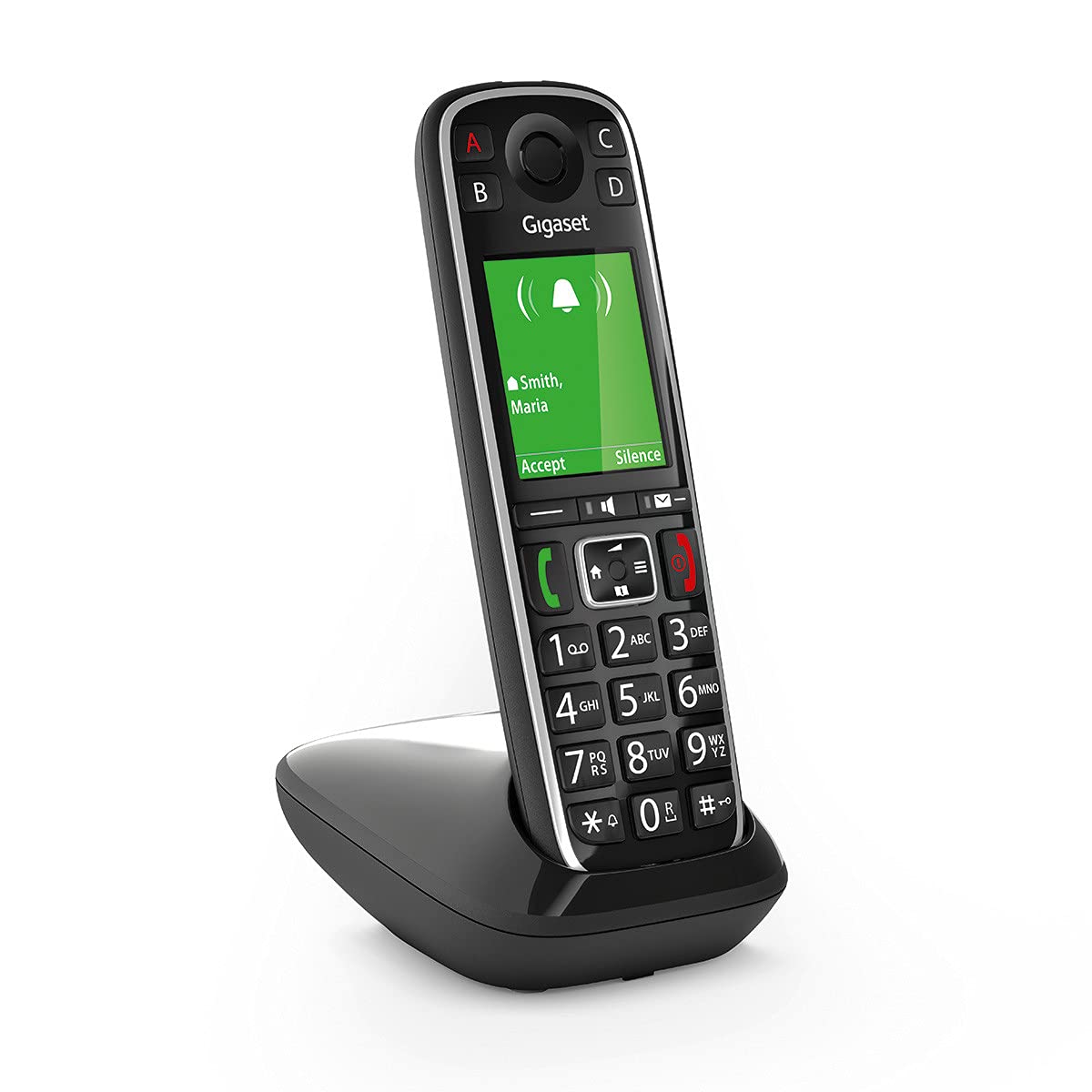 Gigaset E720 - Téléphone fixe sans fil avec larges touches et grand écran couleur rétroéclairés et nombreuses fonctions pour la protection contre les appels indésirables - Noir [Version Française]
