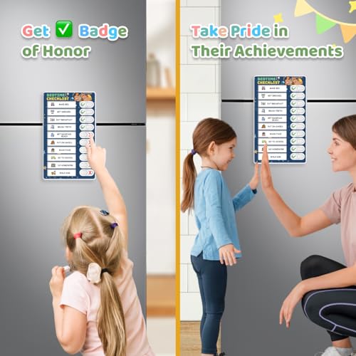 Image of Upgraded Slider Chore Chart for Kids, Magnetic Kids Chore Chart for 2 Kids, Dry Erase Morning /Bedtime Routine Chart for Kids Toddlers, Visual Schedule for Kids