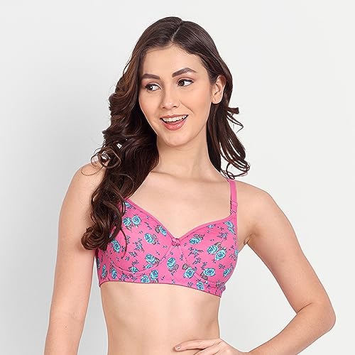 Image of Women Flower Printed Padded Bra - Made of Pure Cotton Full Coverage Non Wired Soft Cup for T-Shirt Saree Dress for Everyday