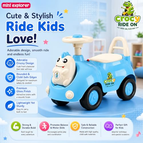 Image of MiniExplorer Crocsy Wiggle Car for Kids Age 1-5 Years, Twisting Swing Magic Car with Silent Wheels, Anti-Rollover Ride On Toy for Boys & Girls, Shockproof Yoyo Car - Blue
